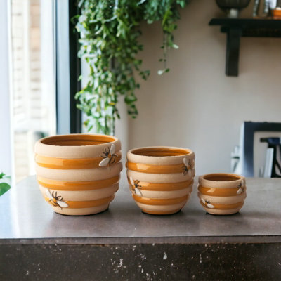 Beehive Design Ceramic Indoor Plant Pot H11 cm