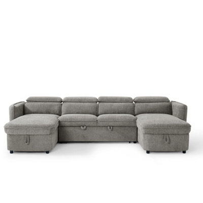 Beehive Furniture Corfu - U-Shaped Corner Sofa Bed - Grey Upholstered ...