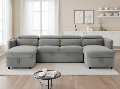 Beehive Furniture Corfu - U-Shaped Corner Sofa Bed - Grey Upholstered ...