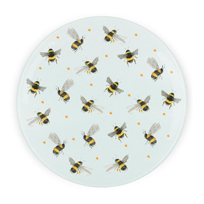 Bees Round Glass Worktop Saver - Textured Chopping Board Worktop Protector