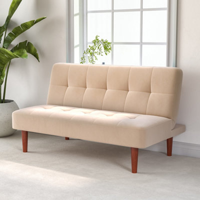 Beige 2 Seater Baby Sofa Bed Fabric Padded Children s Couch Sofabed W 122 x D 74