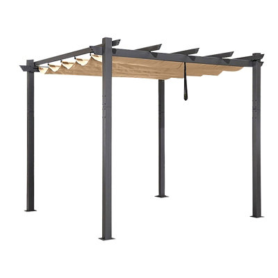 Beige 3 X 3 M Metal Foldable Pergola with Retractable Roof - 6