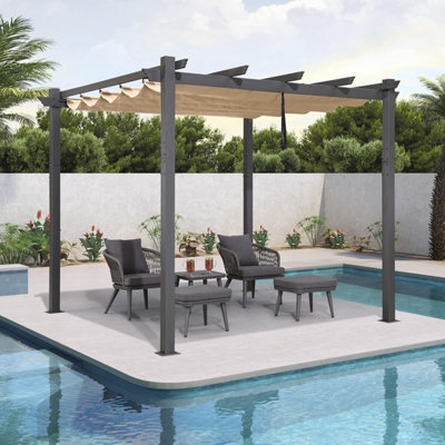 Beige 3 X 3 M Metal Pergola with Retractable Roof