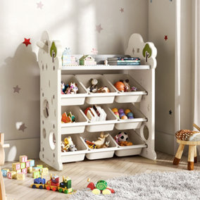Beige 4 Tier Kids Toy Storage Organizer with 9 Bins