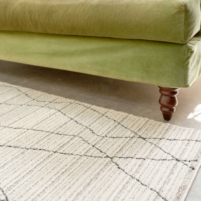 Beige Abstract Linear Moroccan Berber Living Area Rug 200x290cm