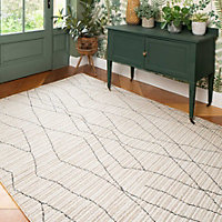 Beige Abstract Linear Moroccan Berber Living Area Rug 60x110cm
