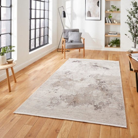 Beige Abstract Modern Easy to Clean Dining Room Bedroom and Living Room Rug -120cm X 170cm