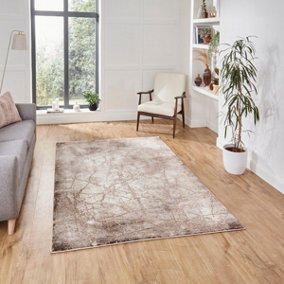 Beige Abstract Modern Easy To Clean Rug For Living Room Bedroom & Dining Room-120cm X 170cm