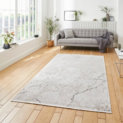 Beige Abstract Modern Rug Easy to clean Living Room Bedroom and Dining ...