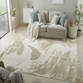 Beige Abstract Wool Modern Luxurious Easy to Clean Abstract Dining Room Bedroom and Living Room Rug -244cm X 305cm