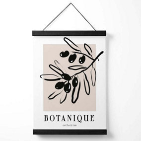 Beige and Black Olive Boho Sketch Floral Medium Poster with Black Hanger