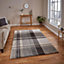 Beige/Black Chequered Modern Tartan Easy to clean Rug for Dining Room -160cm X 220cm