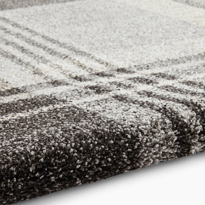 Beige/Black Chequered Modern Tartan Easy to clean Rug for Dining Room -160cm X 220cm