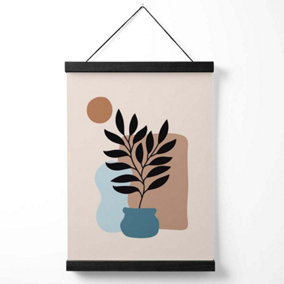 Beige, Blue and Brown Boho Graphical Floral  Medium Poster with Black Hanger