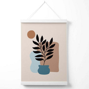 Beige, Blue and Brown Boho Graphical Floral  Poster with Hanger / 33cm / White