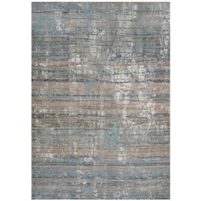 Beige Blue Living Area Rug with Distressed Finish 60x110cm