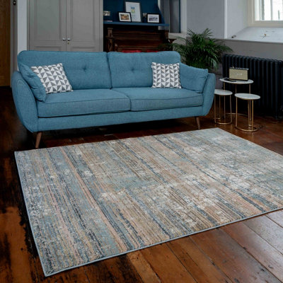 Beige Blue Living Area Rug with Distressed Finish 80x150cm