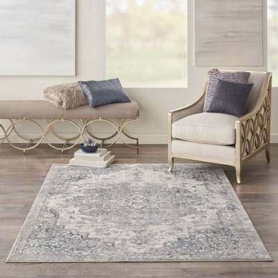 Beige Blue Modern Floral Optical Easy to Clean Rug for Living Room and Bedroom-160cm X 221cm