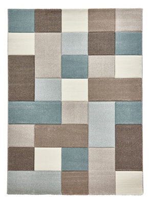 Beige/Blue Rug, Stain-Resistant Rug, Geometric Rug, Modern Luxurious Rug for Bedroom, & Dining Room-120cm X 170cm