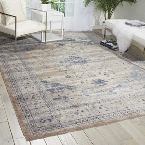 Beige Blue Traditional Floral Luxurious Easy to Clean Rug for Living Room Bedroom and Dining Room-119cm X 170cm
