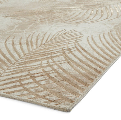 Beige/Bronze Nature Print Luxurious Modern Easy to clean Rug for Dining ...