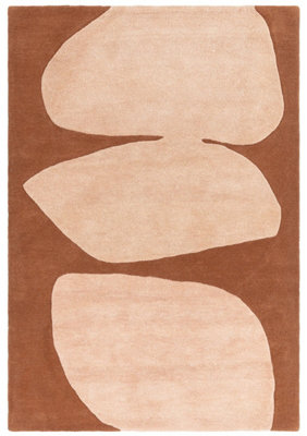 Beige Brown Handmade Abstract 9mm Thick Stain-Resistant Rug For Bedroom, Dining Room, Wool Area Rug-200cm X 290cm