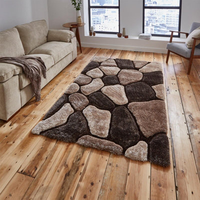 Beige/Brown Handmade Modern Shaggy Easy to Clean Abstract Optical/ (3D) Rug For Dining Room Bedroom And Living Room-120cm X 170cm