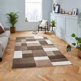 Beige Brown Modern Easy to Clean Geometric Rug For Dining Room-120cm X 170cm