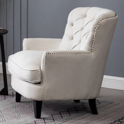 Beige Buttoned Occasional Armchair Linen Upholstered Sofa Chair Tub Chair Accent Chair for Living Room Bedroom