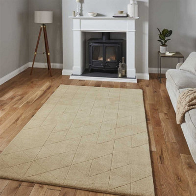 Beige Chequered , Geometric Luxurious , Modern , Plain , Wool Easy to ...
