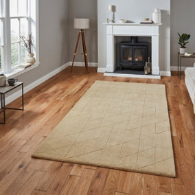 Beige Chequered , Geometric Luxurious , Modern , Plain , Wool Easy to Clean Rug for Bedroom, Living Room - 120cm X 170cm