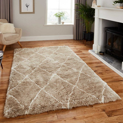 Beige/Cream Handmade Luxurious Modern Shaggy Easy to Clean Bedroom Dining Room Living Room Rug -200cm X 290cm