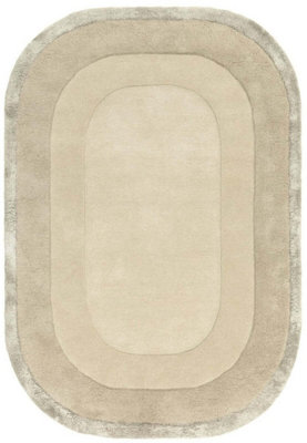 Beige Cream Shiny Handmade Bordered Wool 35mm Pile Stain-Resistant Rug For Bedroom, Living, & Dining Room-160cm X 230cm