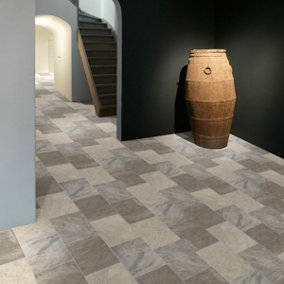 Beige Cream Stone Effect Anti-Slip Vinyl Flooring For Dining Room, Hallways, Conservatory & Kitchen 1m X 2m (2m²)