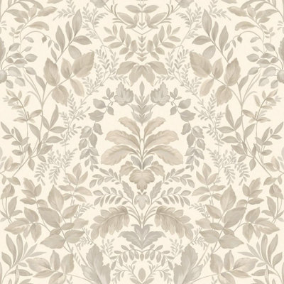 Beige Damask Leaf Wallpaper Holden Classic Natural Leaves Tree Floral Cream