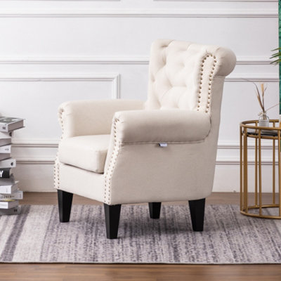 Beige Deep Seating Nailhead Armchair