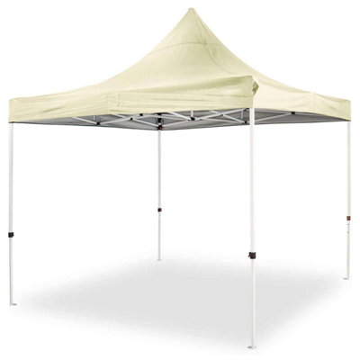 Beige Deluxe Commercial Gazebo with Zipped Removable Sides - 3m x 3m - Waterproof PVC Coated