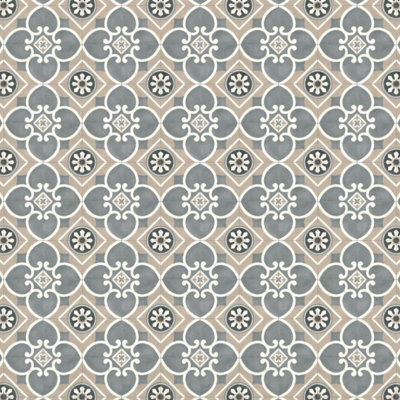 Beige Designer Effect Anti-Slip Vinyl Flooring For Kitchen, Bathroom, LivingRoom 2.8mm Thick Vinyl Sheet-2m(6'6") X 2m(6'6")-4m²