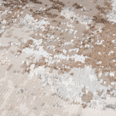 Beige Distressed Abstract Bedroom Living Area Runner Rug 60x240cm