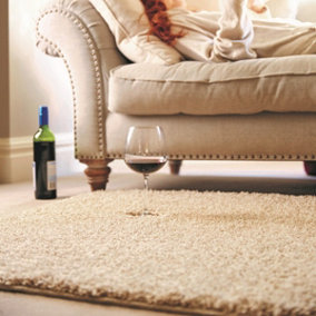 Beige Easy to Clean Modern Plain Shaggy Rug for Bedroom, Living Room, Dining Room - 67 X 200cm (Runner)