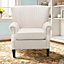 Beige Fabric Upholstered Wingback Armchair Sofa Chair Nail Head Arm Chair with Wooden Legs