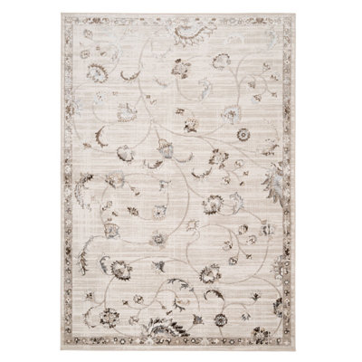 Beige Floral Patterned Bedroom Living Area Rug 160x230cm