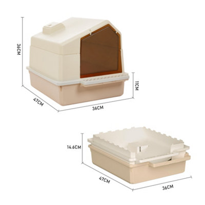 Beige Foldable Enclosed Flip-top Cat Litter Box with Scoop, 36cm W x ...