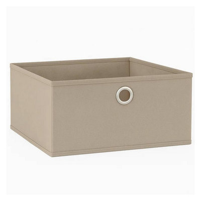 Beige - Foldable Fabric Storage Box with Metal Eyelet Handle