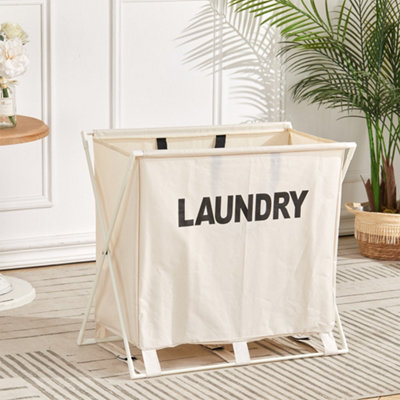 Beige Folding Large Basket Bag Organizer for Dirty Clothes Heavy Duty Laundry Cart Baskets with Handle