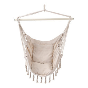 Beige Garden Hanging Canvas Hammock Swing Chair with Cozy Seat & Back Cushion Out/Indoor