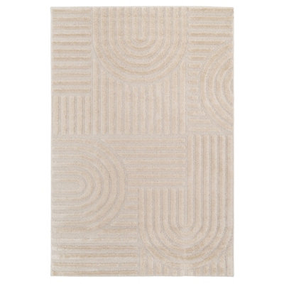 Beige Geometric Groove Living Area Rug 120cm x 170cm