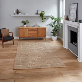 Beige Geometric Handmade Modern Rug For Bedroom & Living Room-120cm X 170cm