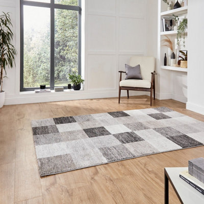 Beige Geometric Rug For Living Room Dinning Room Utility Room-120cm X 170cm (3ft. 11in. X 5ft. 6in.)