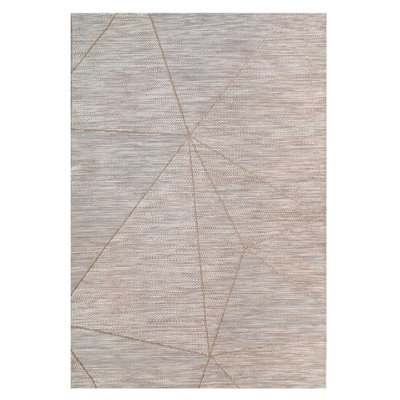 Beige Geometric Textured Woven Flatweave Easy Clean Indoor Outdoor Area Rug 160x230cm